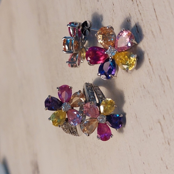 Multicolor Floral Gemstone Set Earrings and ring - Picture 5 of 10